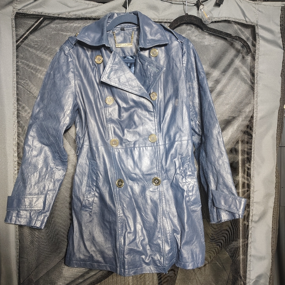 IMAN Shiny Blue Trench Coat